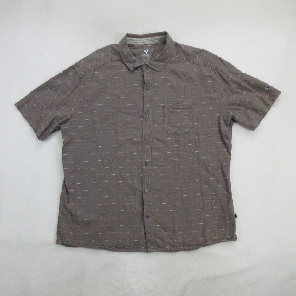 Kuhl Men's Shirt 2XL Brown Short Sleeve Linen Cotton Dash Button Up